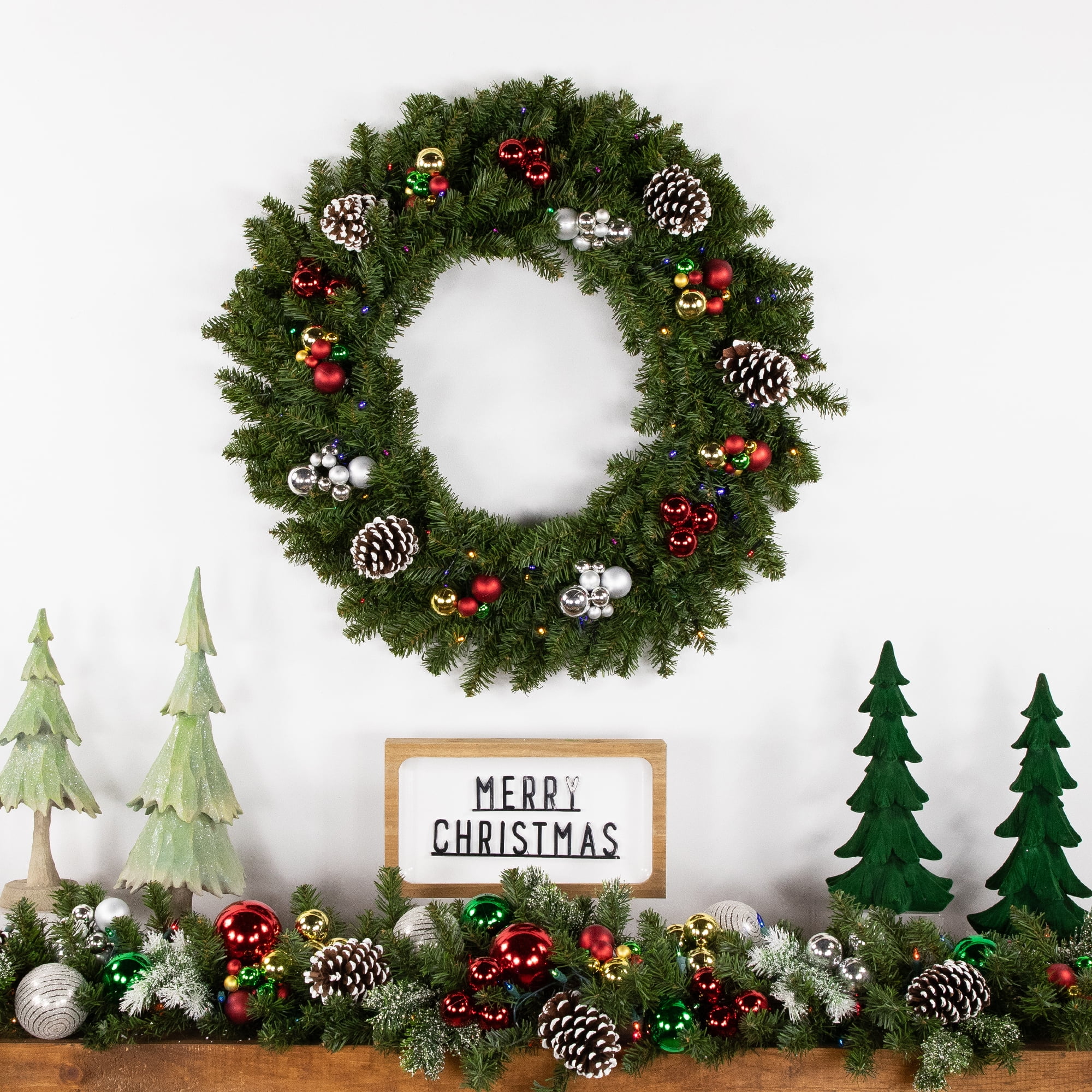 Northlight 30" Prelit LED Battery Operated Canadian Pine Artificial Christmas Wreath - Multi Lights