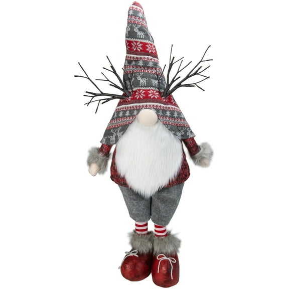 Northlight LED Lighted Nordic Hat Standing Santa Christmas Gnome with Antlers - 30" - Gray
