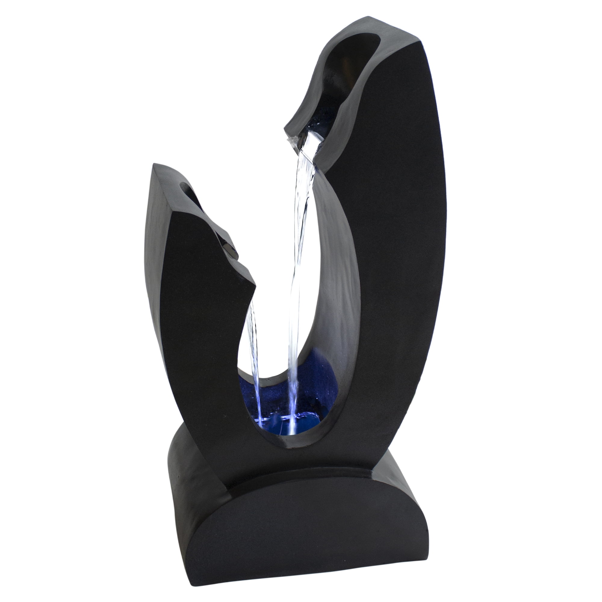 Black Resin Lighted Outdoor Garden Water Fountain, 31.5"