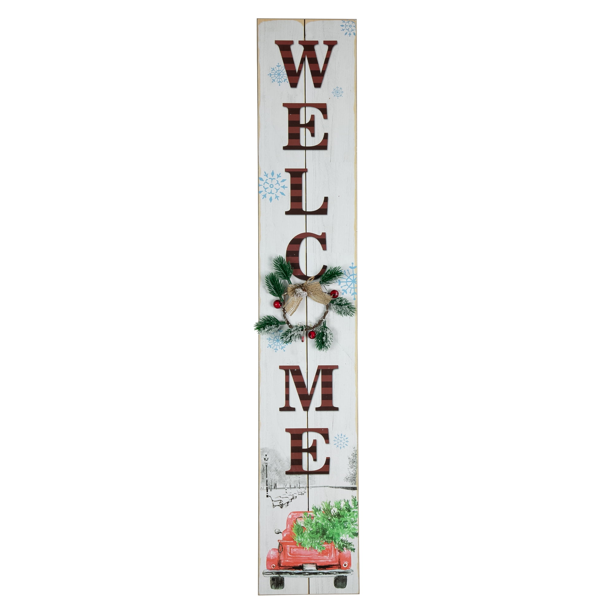 White and Red Wood LED Lighted Christmas Welcome Sign