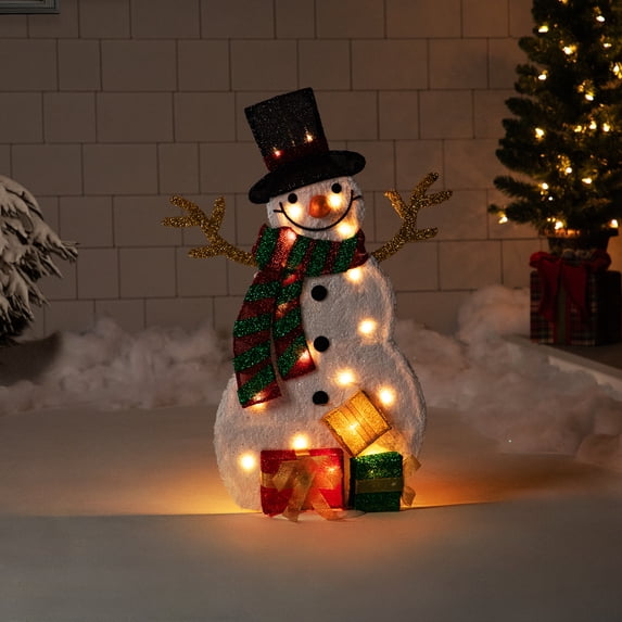 Northlight Lighted Smiling Snowman with Gifts Outdoor Christmas Decoration - 31" - Clear Lights