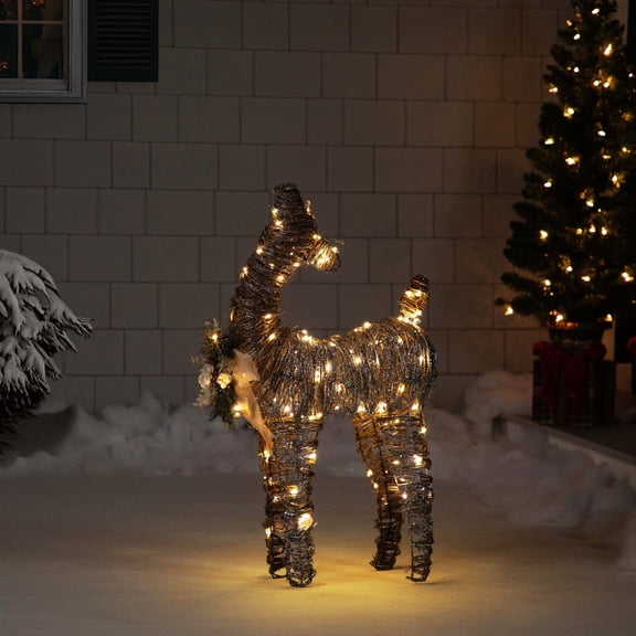 Northlight Lighted 3D Standing Glittered Rattan Reindeer Outdoor Christmas Decoration - 32" - Clear
