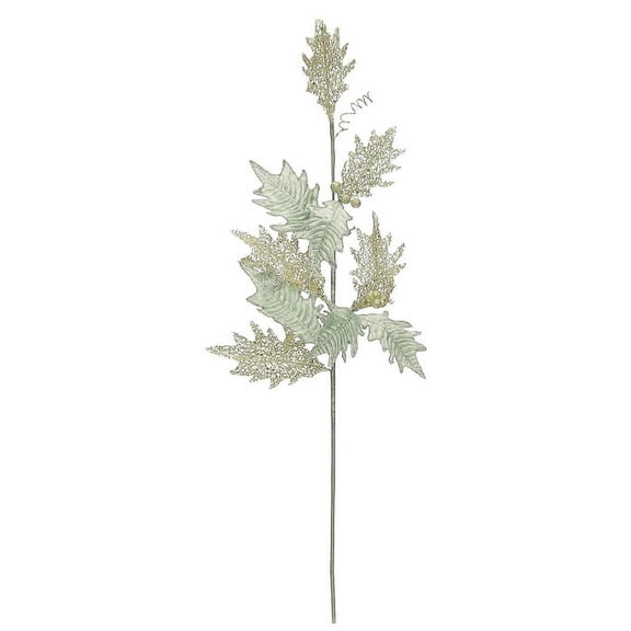 Northlight 32" Green and Gold Glittered Sheer Artificial Holly Spray