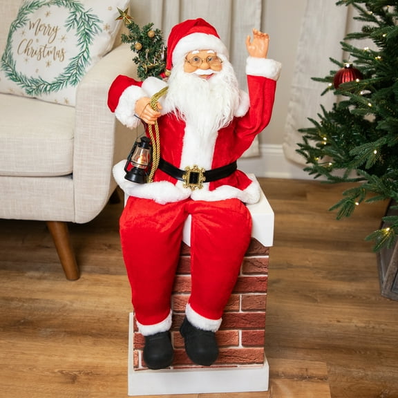 Northlight 32" Musical and Animated Santa on a Chimney Christmas Decoration