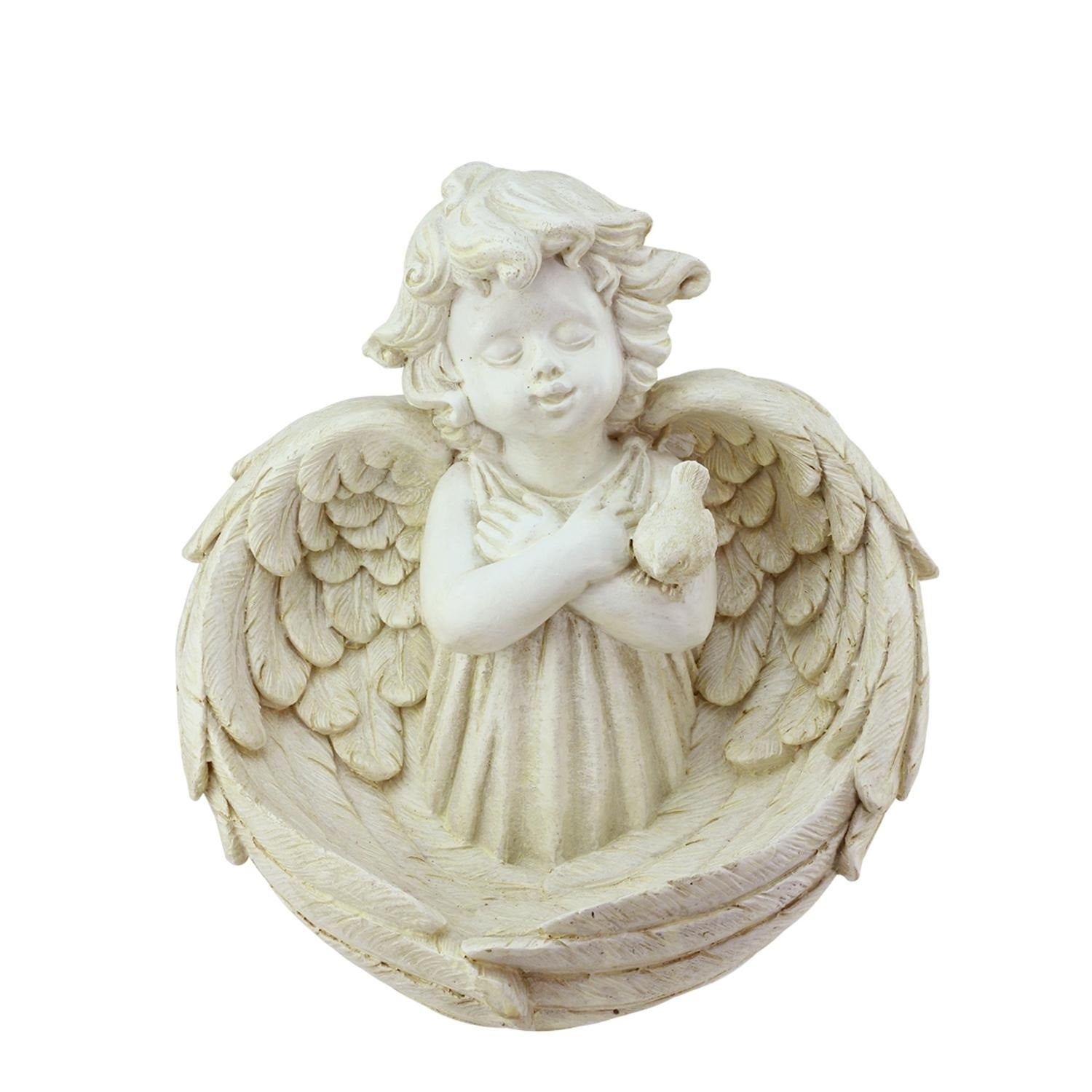 Northlight 32038885 9.5 in. Heavenly Gardens Distressed Ivory Cherub Angel Bird Feeder Outdoor Patio Garden Statue