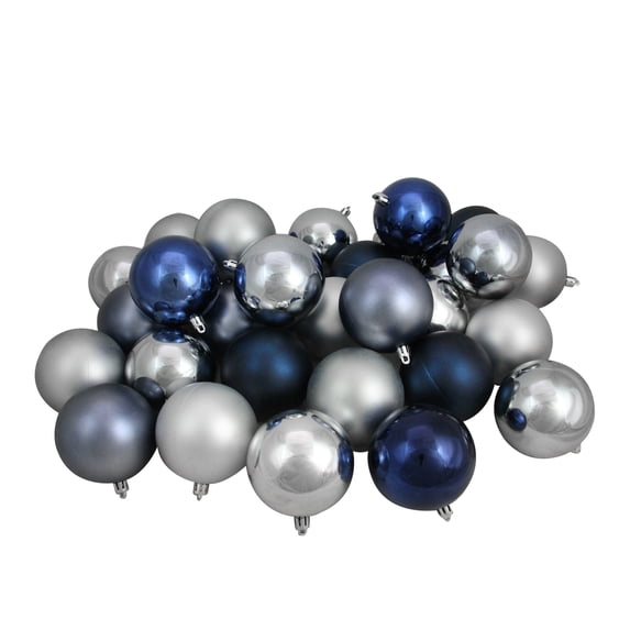Northlight 32ct Blue/Denim/Silver/Pewter Gray Shatterproof Christmas Ball Ornaments 3.25"