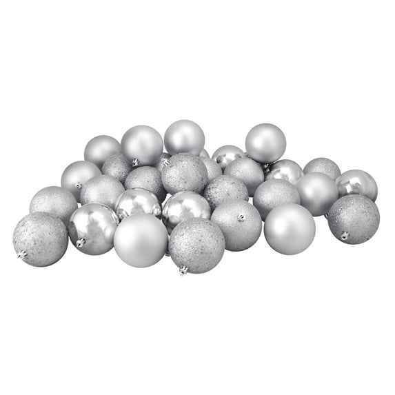 Northlight Shatterproof 4 Finish Christmas Ball Ornaments 3.25" (80mm) - Silver - 32ct