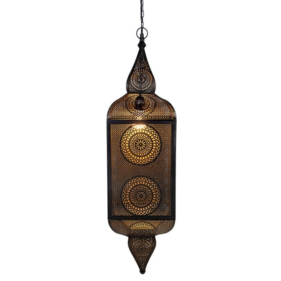 Northlight 35" Black and Gold Moroccan Style Hanging Lantern Ceiling Light Fixture