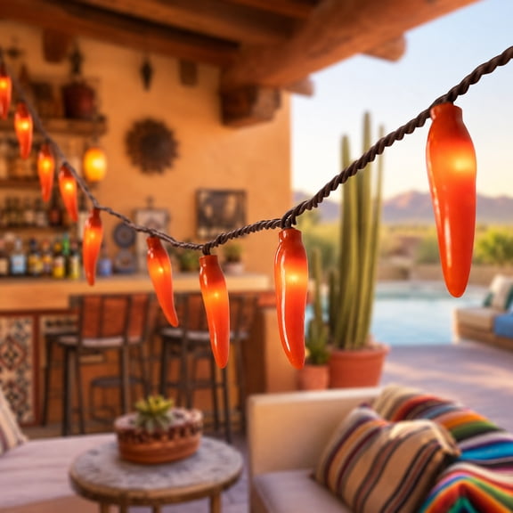 Northlight Chili Pepper Indoor Outdoor Patio Light Set - Orange - 19.75' Brown Wire - 35ct