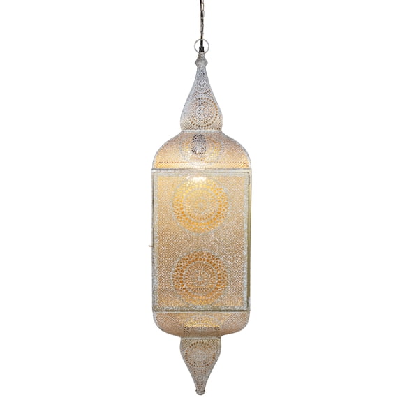 Northlight 35" Gold and White Moroccan Style Hanging Lantern Ceiling Light Fixture