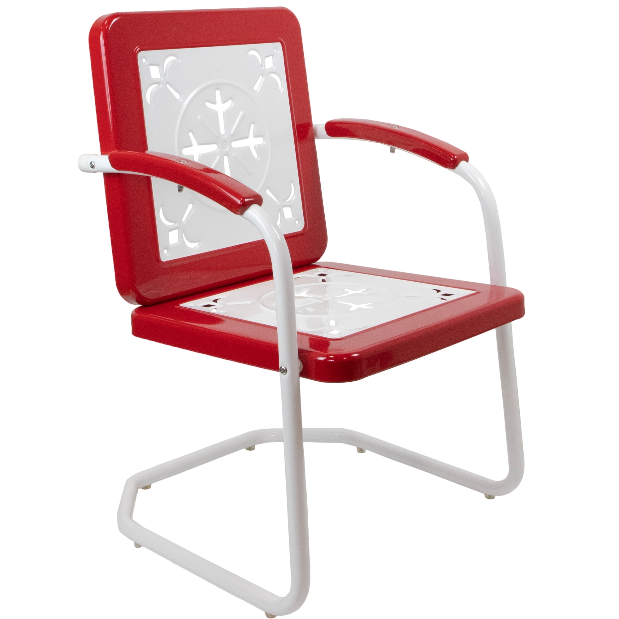 Northlight 35" Square Outdoor Retro Tulip Steel Armchair, Red and White