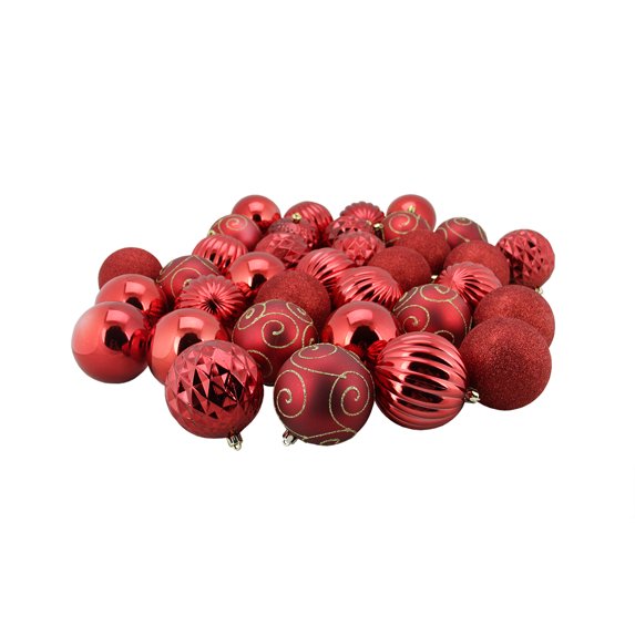 35ct Red Shatterproof 3-Finish Christmas Ball Ornaments 3" (80mm)