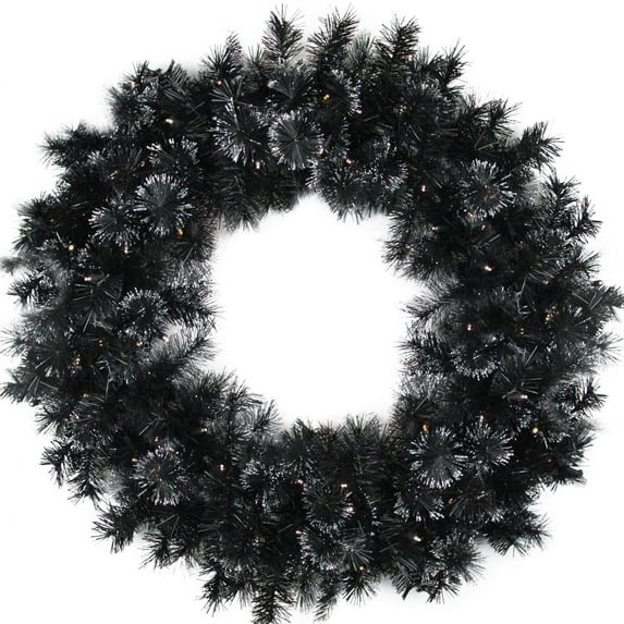Northlight Black Bristle Artificial Christmas Wreath- 36 inches Warm White LED Lights. - 36"
