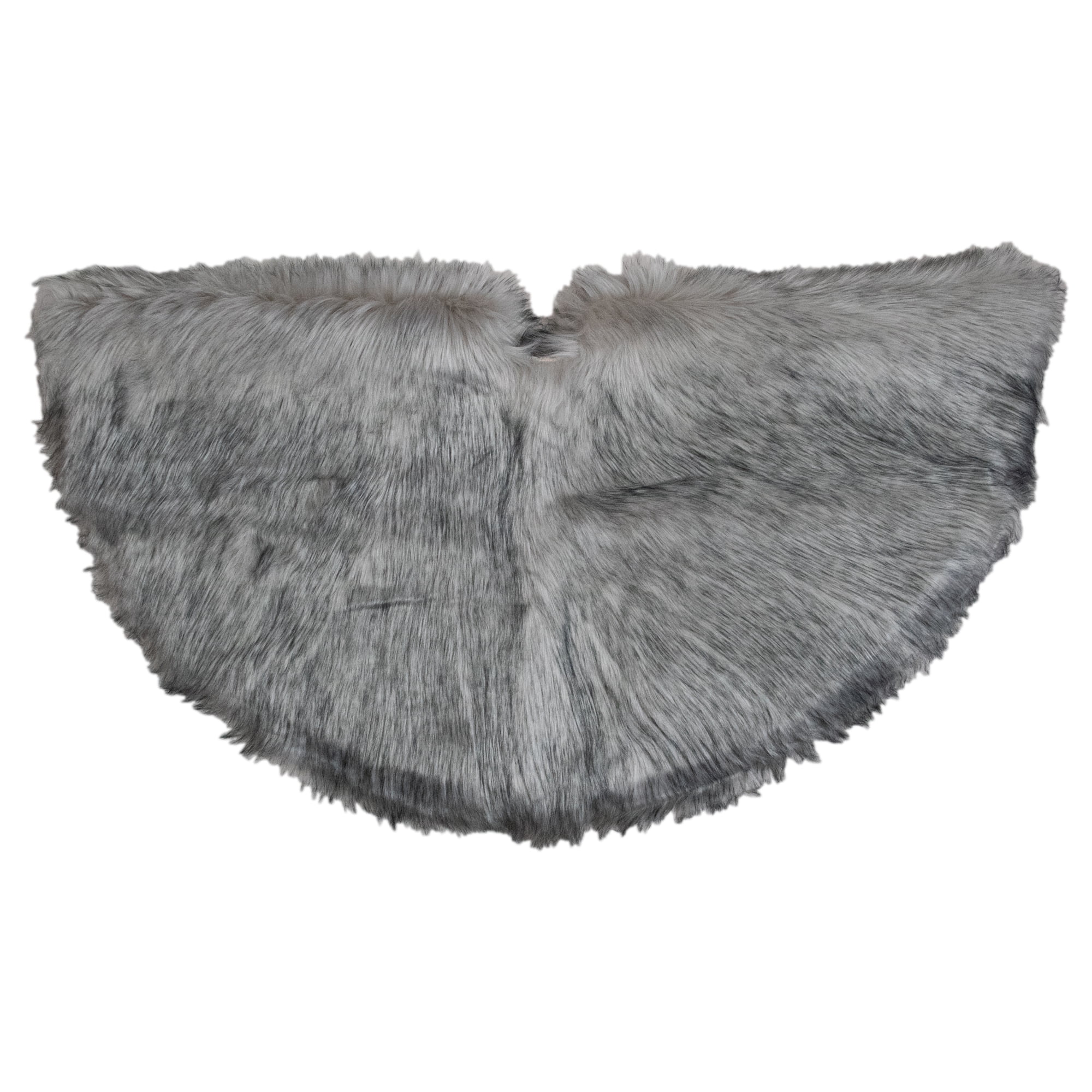 Beige and Gray Faux Fur Holiday Christmas Tree Skirt, 36" Diameter