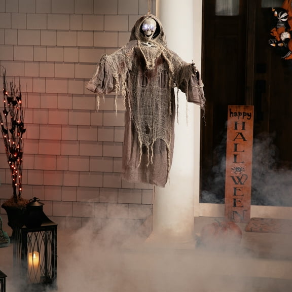 Northlight 36" Prelit Touch Activated Death Reaper Hanging Halloween Decoration - White/Gray