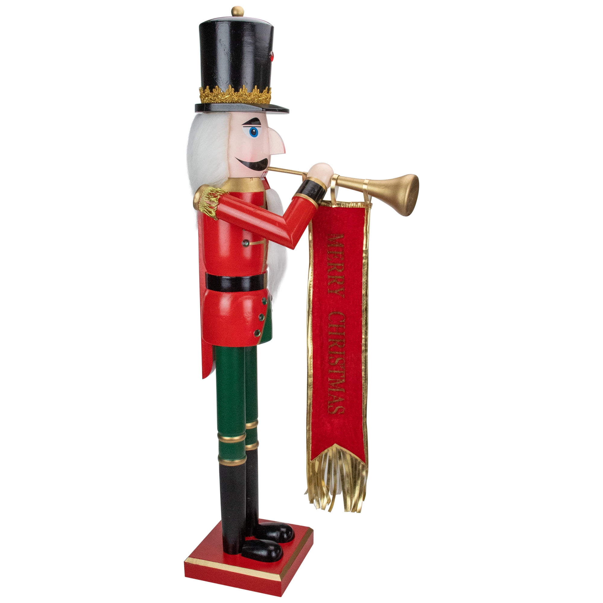 36" Red and Green Wooden Christmas Nutcracker Soldier with Gold Trim