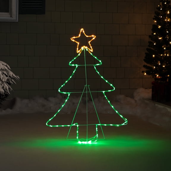 Northlight LED Rope Lighted Christmas Tree Silhouette Yard Decoration - 38.5" - Green and Amber