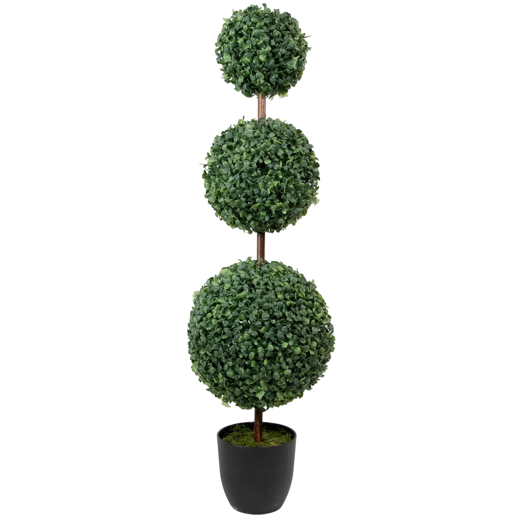 38" Two-Tone Green Boxwood Triple Ball Topiary in Round Pot