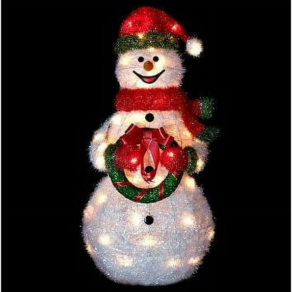 Northlight 38" Lighted Sparkling Tinsel & Sisal Snowman Christmas Yard Art Decoration