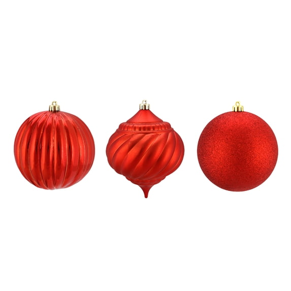 3ct Red Shatterproof 3-Finish Onion and Ball Christmas Ornaments 4.75" (120mm)