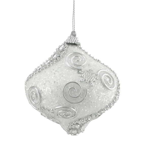 Northlight 3ct Beaded Snowflake Shatterproof Christmas Onion Ornament Set 3" - White/Silver