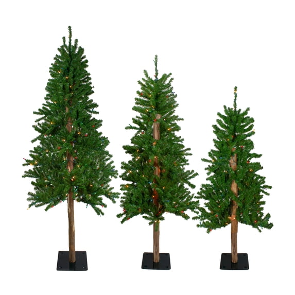 Northlight 3ct Pre-Lit Alpine Artificial Christmas Trees 4ft, 5ft and 6ft - Multi Lights
