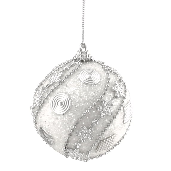 3ct White and Silver Beaded Swirl Shatterproof Glittered Christmas Ball Ornaments 3" (75mm)