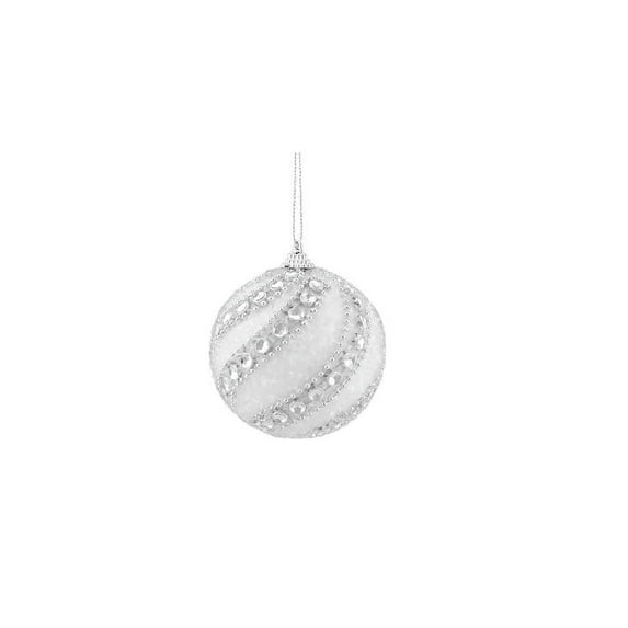 3ct White and Silver Beaded and Glittered Confetti Shatterproof Christmas Ball Ornaments 3" (75mm)