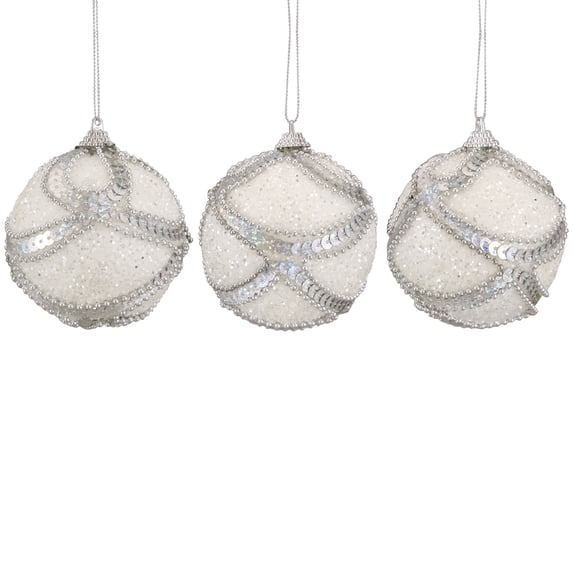 Northlight 3ct White and Silver Holographic Shatterproof Christmas Ball Ornaments 3" (75mm)