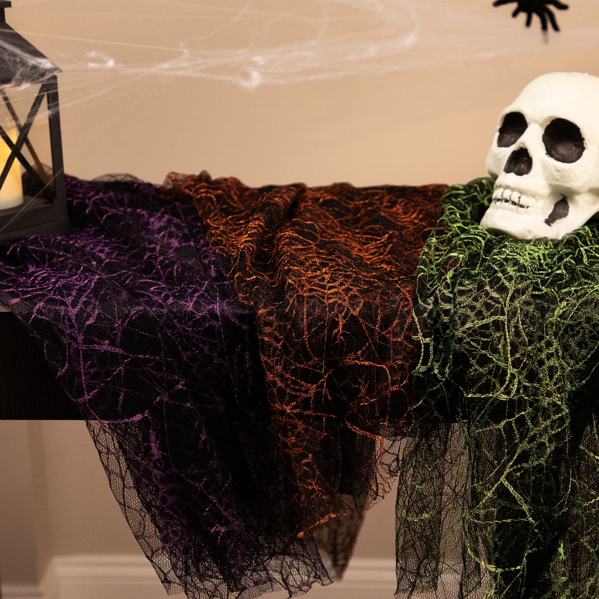 Northlight Fabric Spiderweb Halloween Decorations - Purple, Orange, Green - 6' - Set of 3