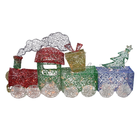 Northlight 3pc Red and Green Glittering Lighted Christmas Train with Presents Tree Yard Decor 55"