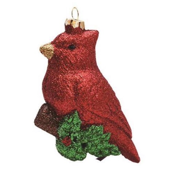 4.25" Merry & Bright Glitter Drenched Shatterproof Cardinal Bird on Branch Christmas Ornament