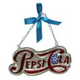 thumbnail image 1 of Silver Pepsi Cola Script Logo Word Sign Decorative Glass Christmas Ornament 4.25" (108mm), 1 of 2