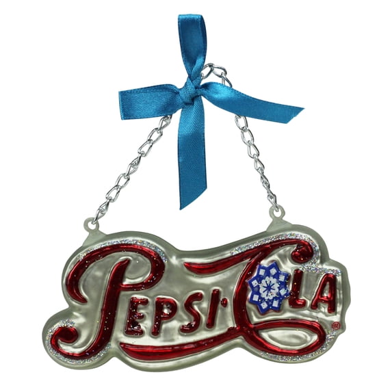 Silver Pepsi Cola Script Logo Word Sign Decorative Glass Christmas Ornament 4.25" (108mm)