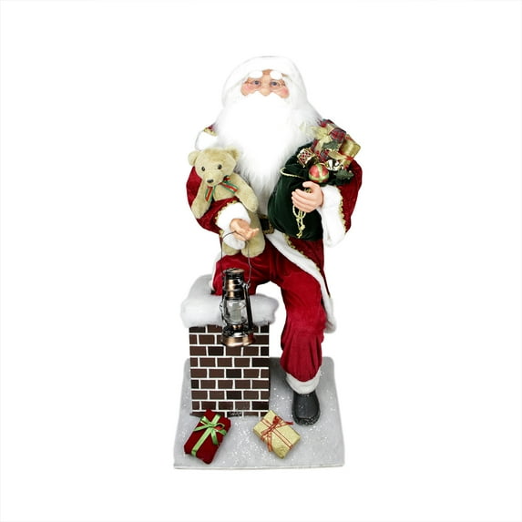 Northlight 4.5' Large Decorative Santa Claus Climbing Down Chimney with Lighted Lantern Christmas