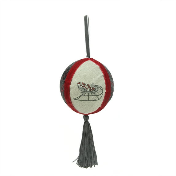 Northlight 4.5" Plaid and Burlap Left Facing Sleigh Christmas Ball Ornament with Tassel -