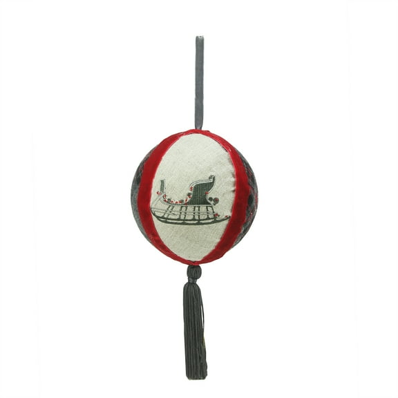 Northlight 4.5" Plaid and Burlap Right Facing Sleigh Christmas Ball Ornament with Tassel -