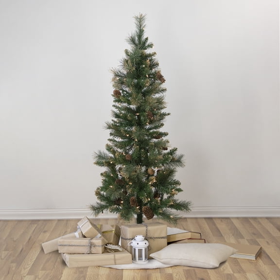 Northlight Pre-Lit Pencil Glittered Yorkshire Pine Artificial Christmas Tree - 4.5' - Clear Lights