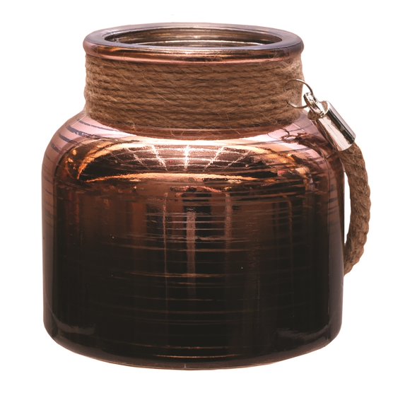Northlight 4.75" Circle Design Pillar Candle Holder Lantern with Handle - Brown