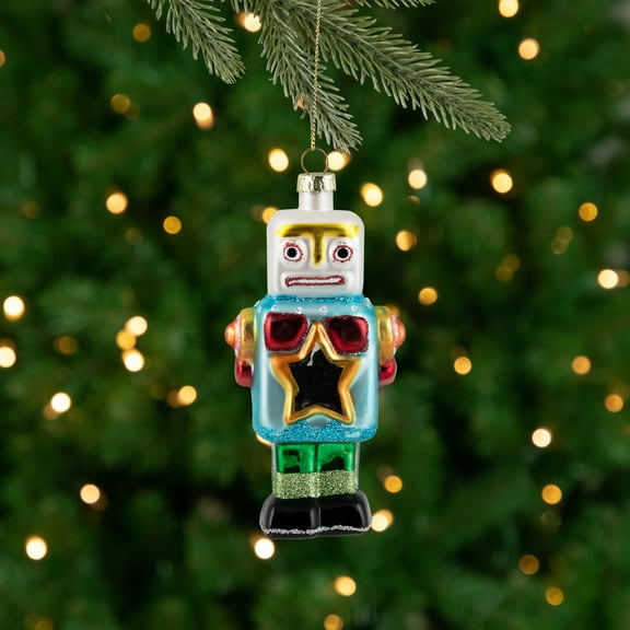 Northlight Glittered Robot Glass Christmas Ornament - 4.75" - Multi-Colored