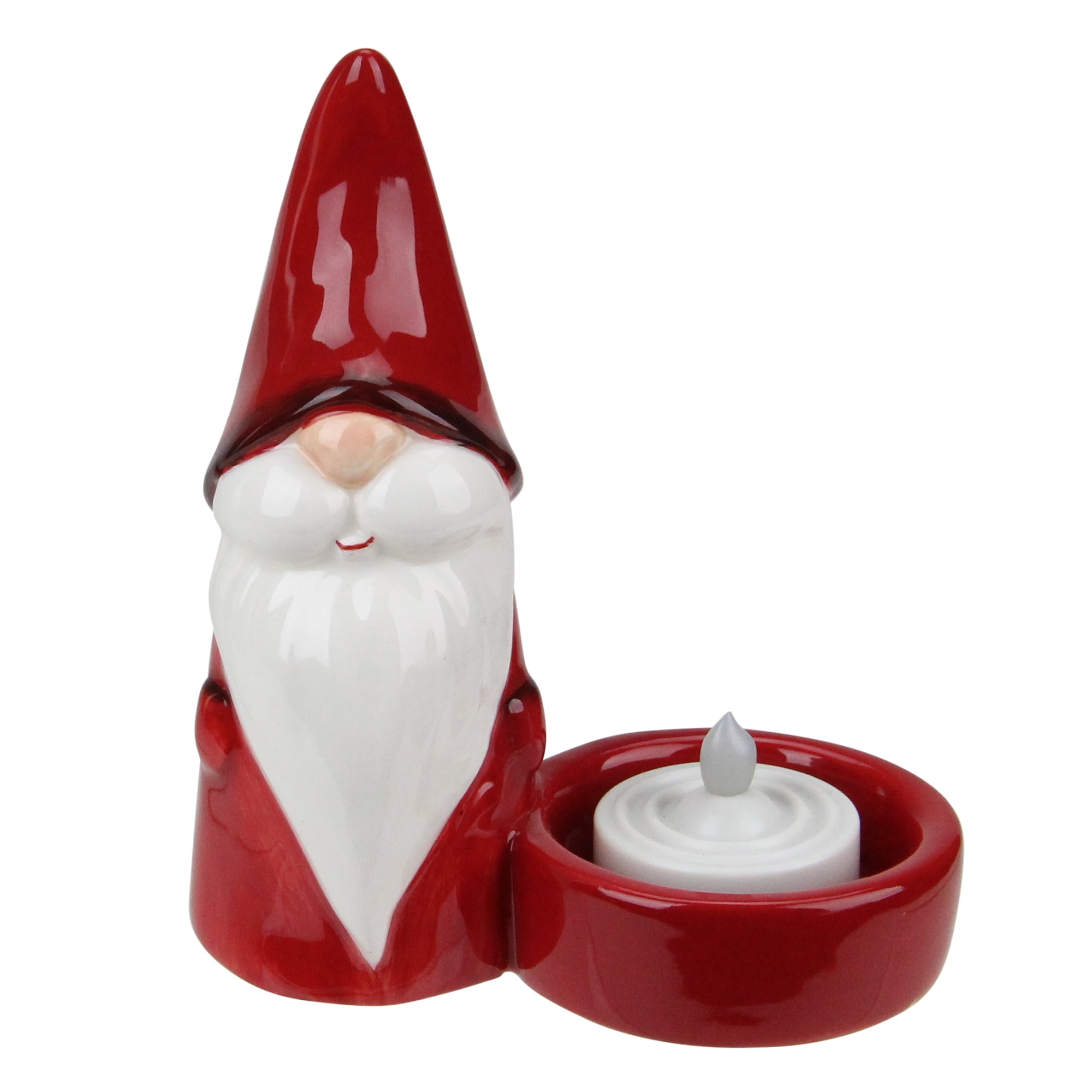 Northlight 4.75" Red Ceramic Mini Christmas Gnome Tealight Candle