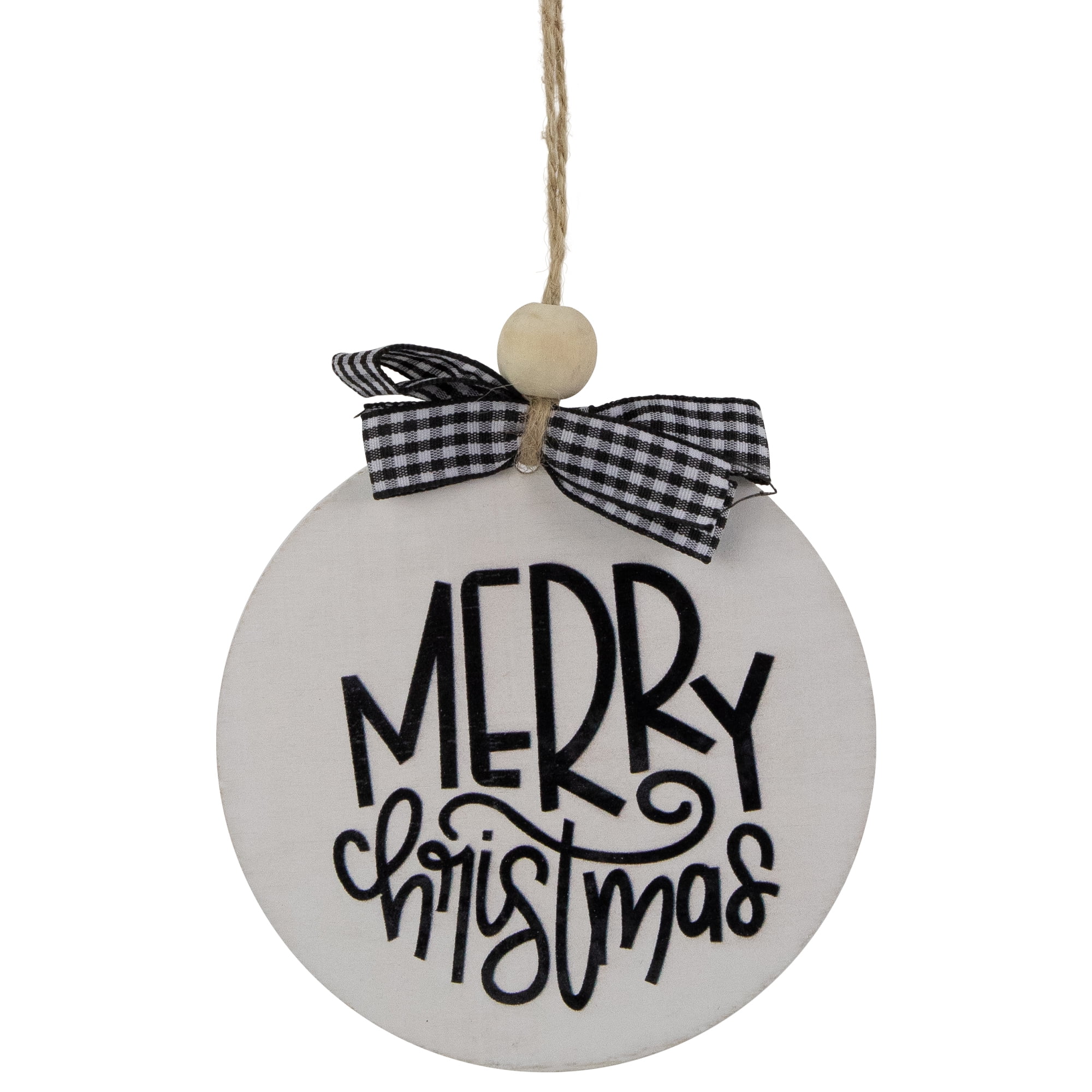 Northlight 4" Black and White Merry Christmas Ornament Wooden Disc with