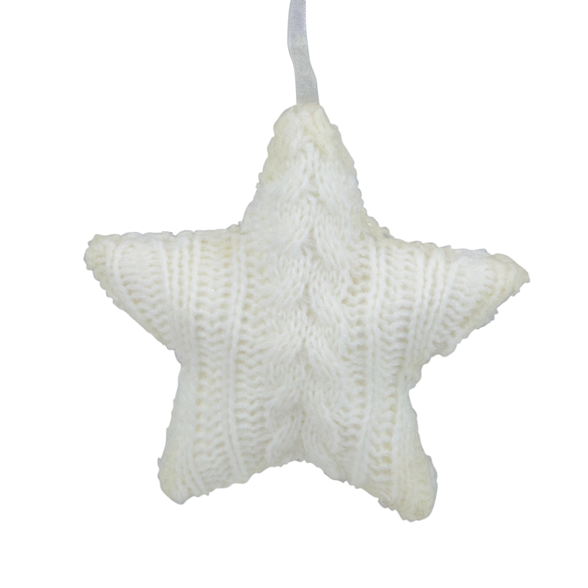 Northlight Ivory Plastic Cream Cable Knit Star Christmas Plush Ornament, 4"