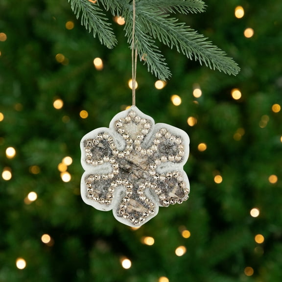 Northlight 4" Embellished Wooden Snowflake Christmas Ornament - White/Silver