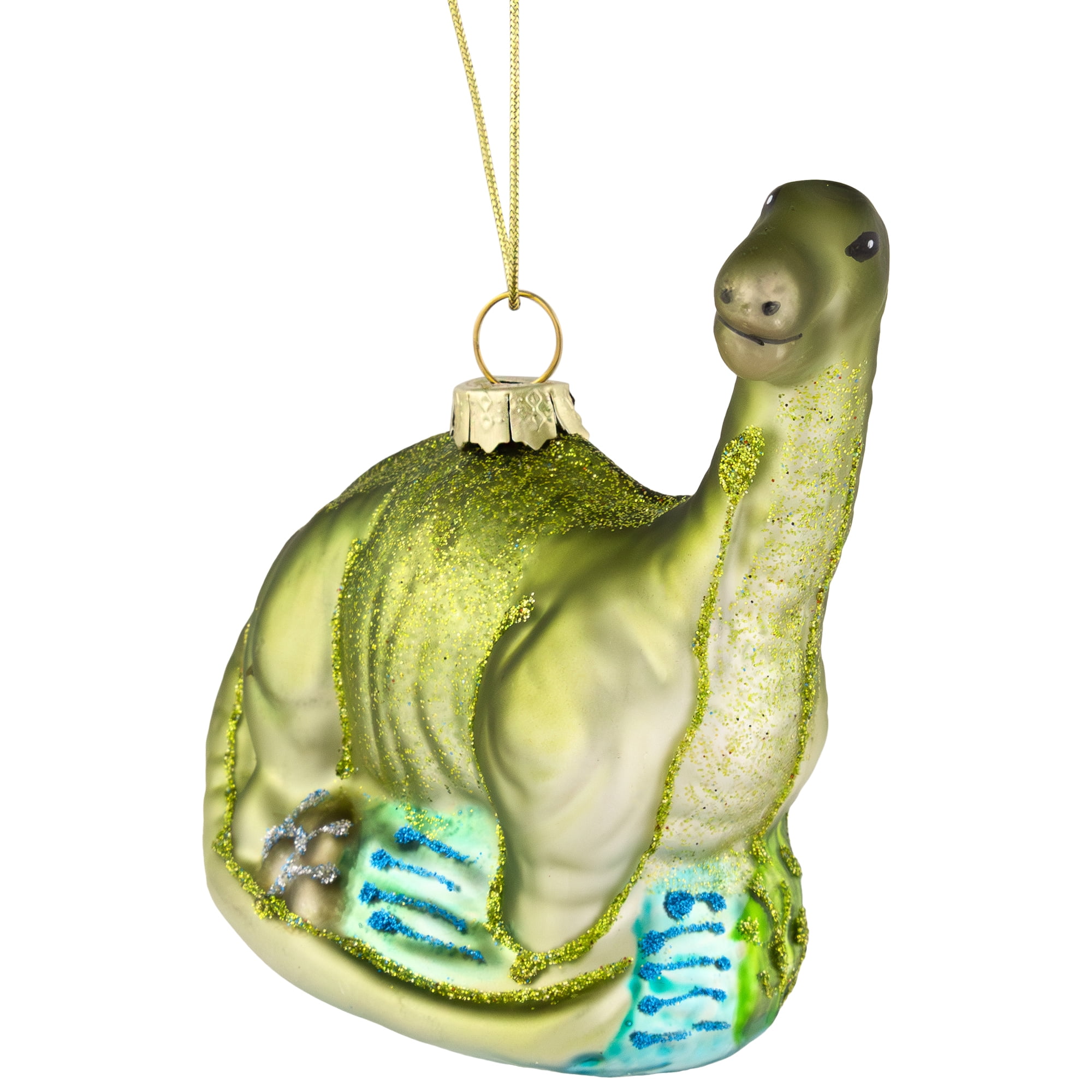 Northlight 4" Glittered Brontosaurus Dinosaur Glass Christmas Ornament