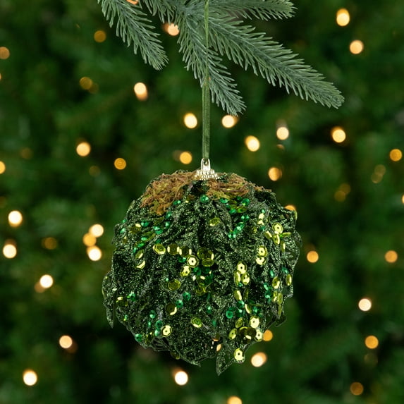 Northlight 4" Green Glitter and Sequin Leaf Shatterproof Christmas Ball Ornament