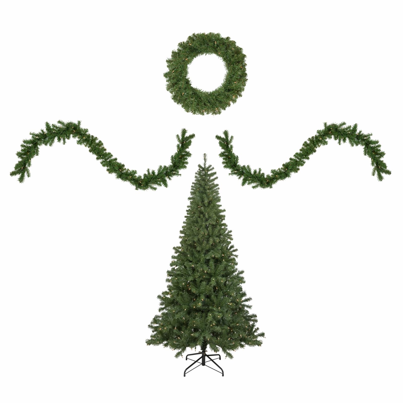 Northlight 4Piece Artificial Wolcott Spruce Christmas Tree Wreath and