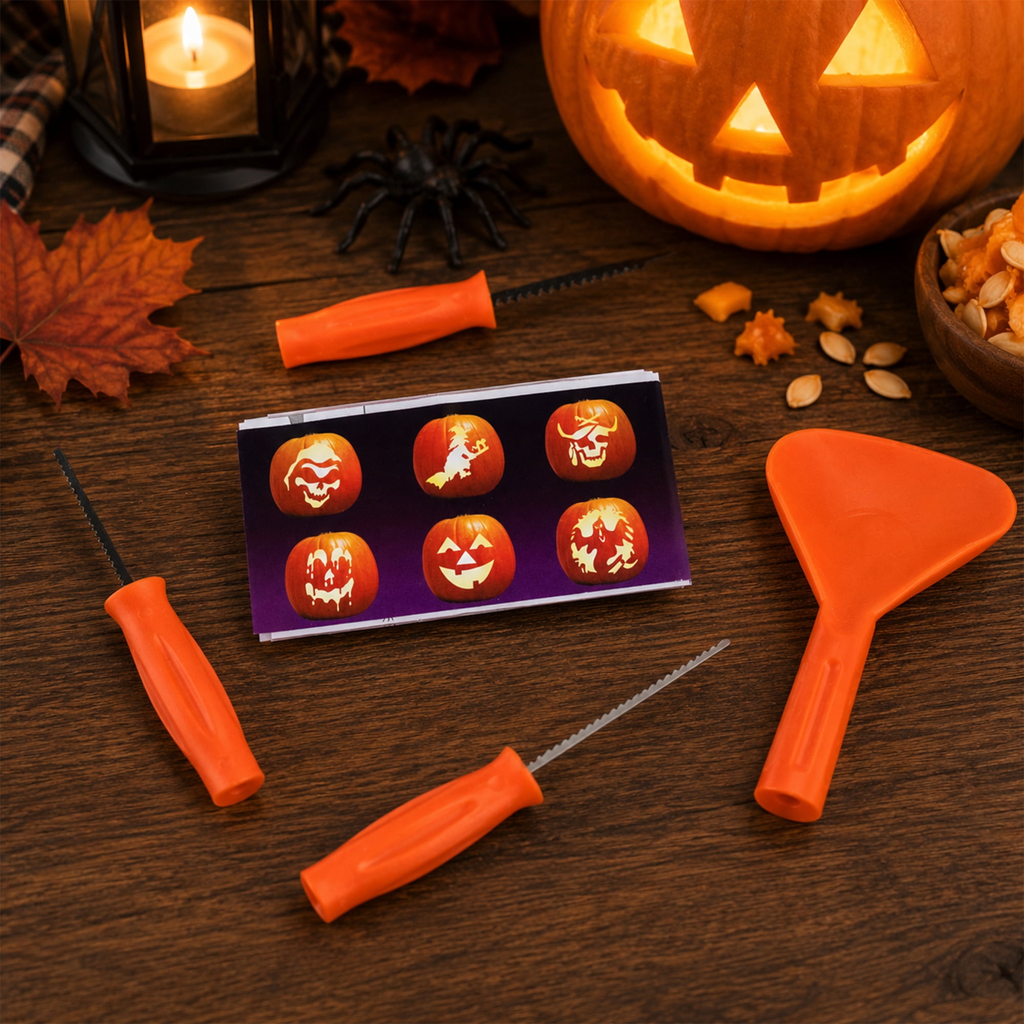 Northlight Halloween Pumpkin Carving Kit with Spooky Stencils - 10" - 4pc