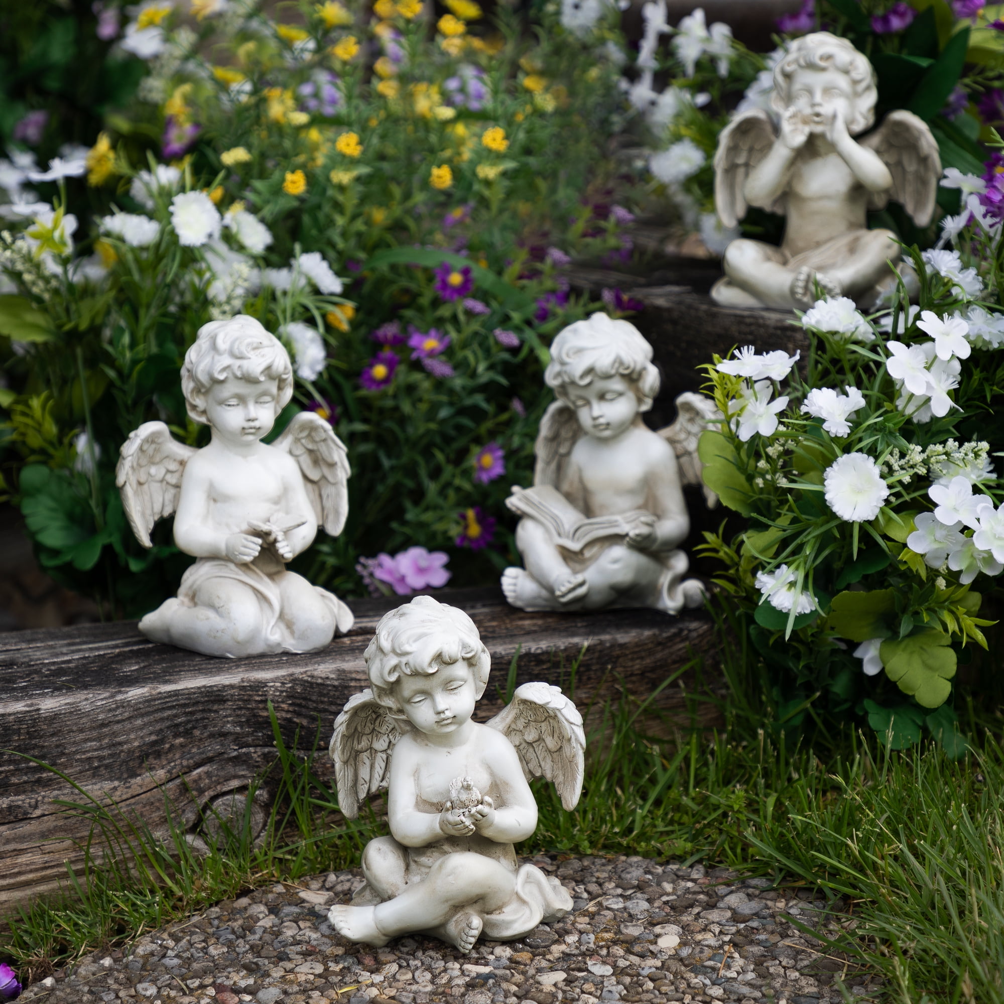 Northlight 4-Piece Set of Sitting Cherub Angel Outdoor Patio Garden ...