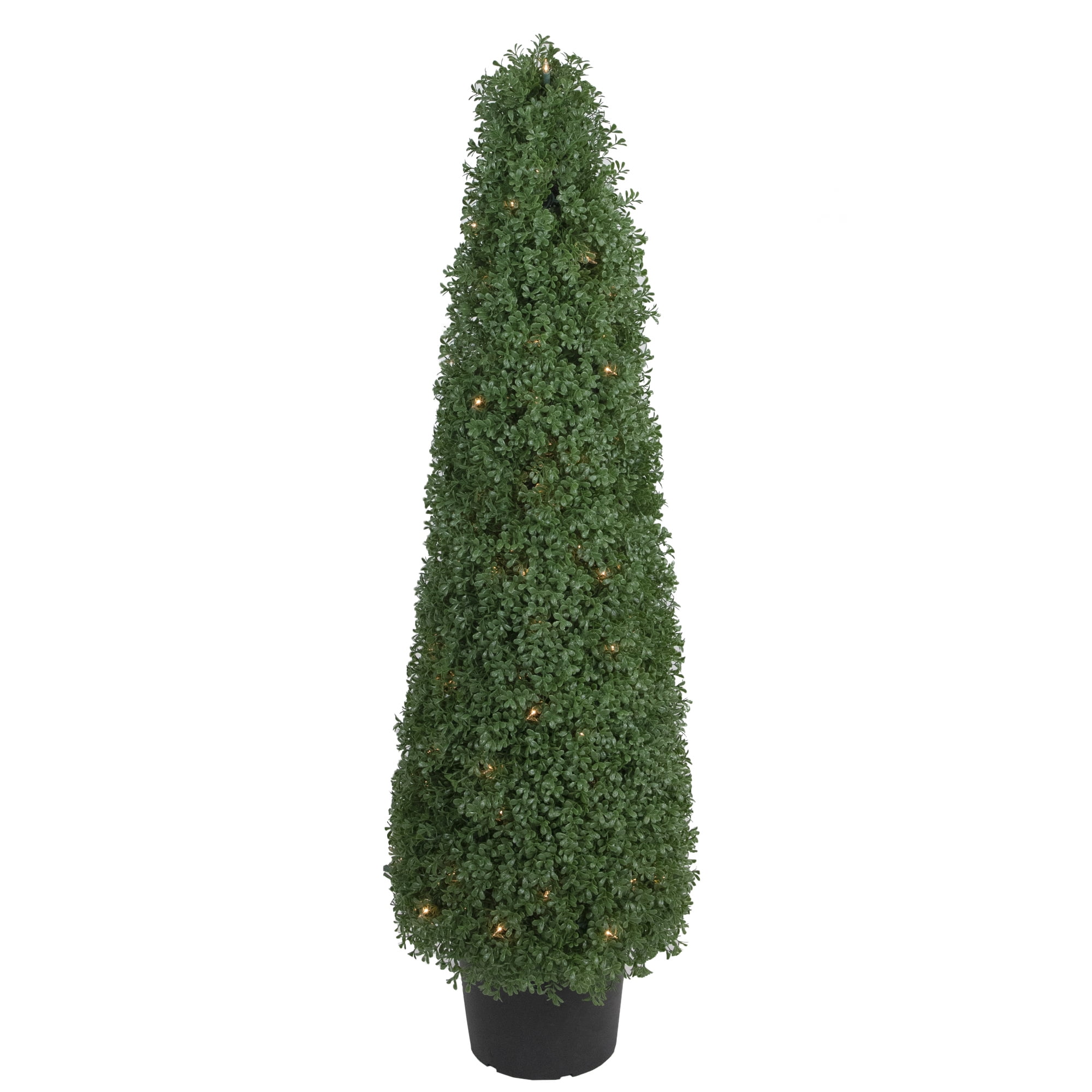 4' Pre-Lit Green Artificial Boxwood Cone Topiary with Black Pot